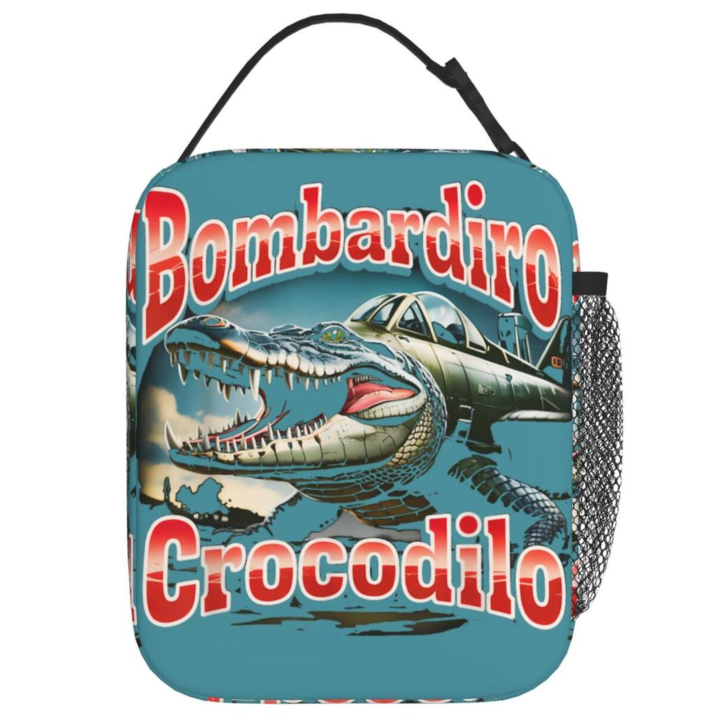 Bombardiro Crocodilo Lunch Bag Italian Brainrot Meme Vintage Lunch Box Work Convenient Tote Food Bags Graphic Design Cooler Bag