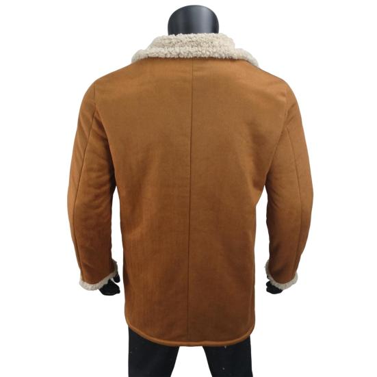 Men Jacket Autumn Winter Woolen Coat Lapel Single-Breasted Mid-Length Windproof Jacket Suede