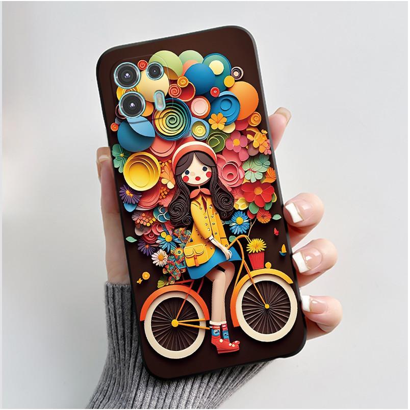 Чехол для Motorola Edge 20 Lite XT2139-1 Красивая Девушка Милое Сердце Кролик Черный ТПУ Силиконовая Задняя Крышка Для Чехла Moto Edge 20 Fusion