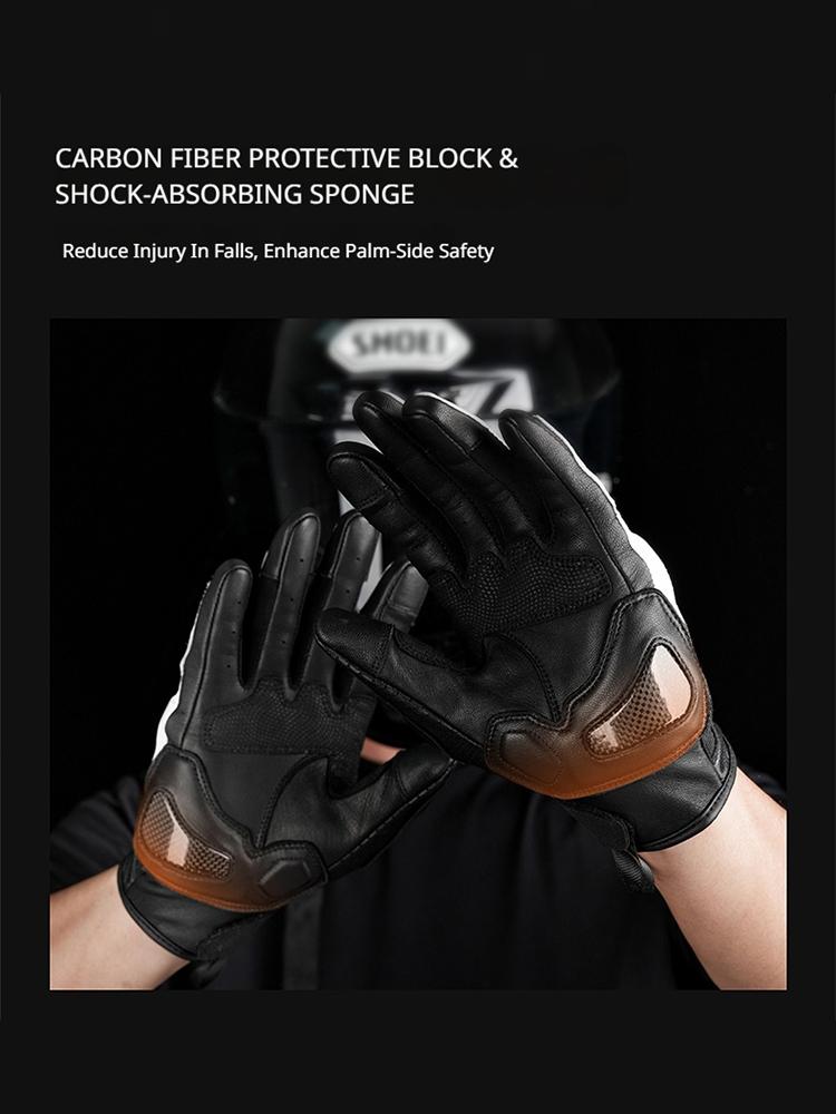 FEHER Spring and Autumn Motorcycle Gloves Touch Screen Windproof Full Finger Leather Motorbike Gloves Hard Knuckle Riding Gloves
