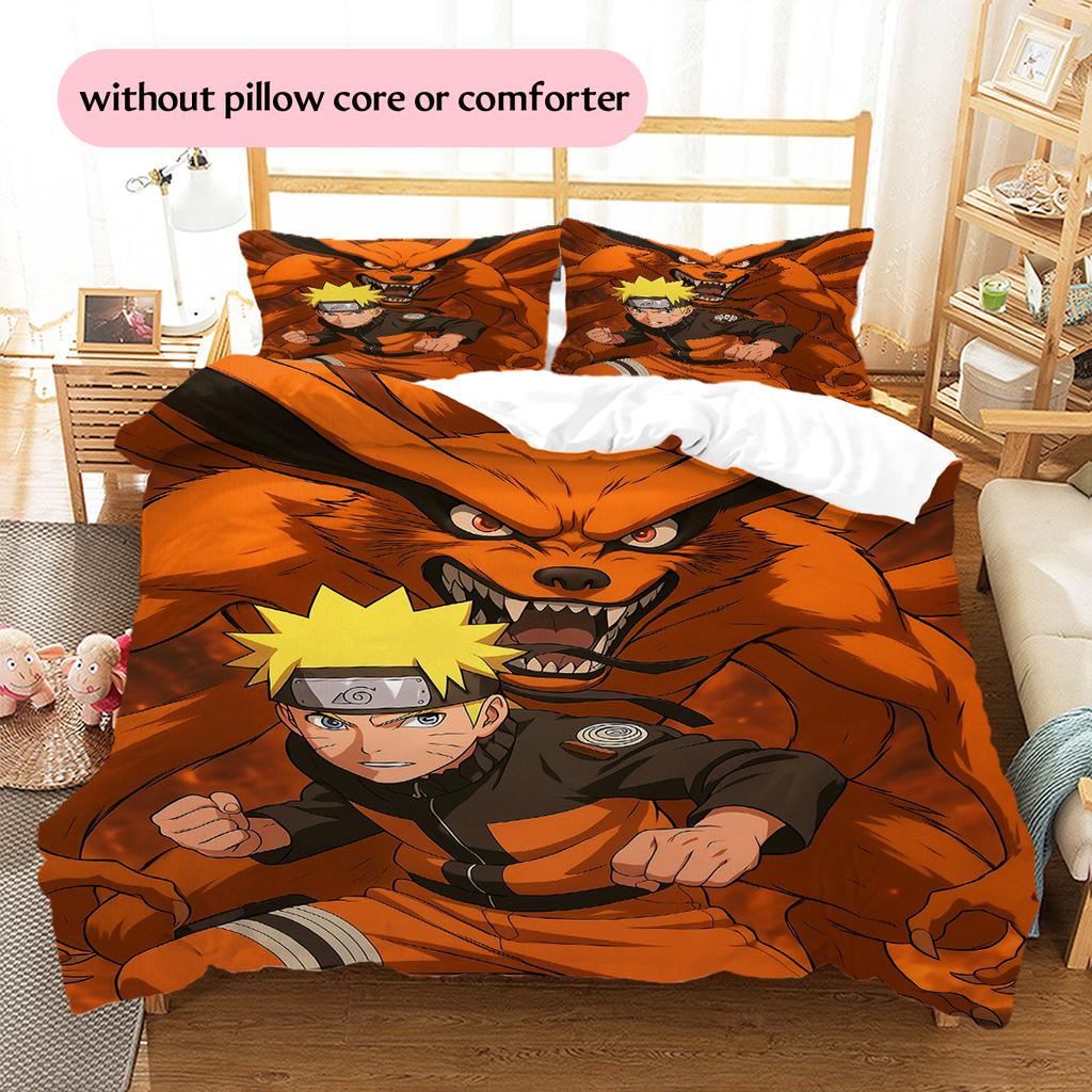 Постельное белье с узором Наруто Узумаки Наруто из аниме, Декор для дома, Подарок на день рождения (1 пододеяльник + 2 наволочки, без наполнителя)