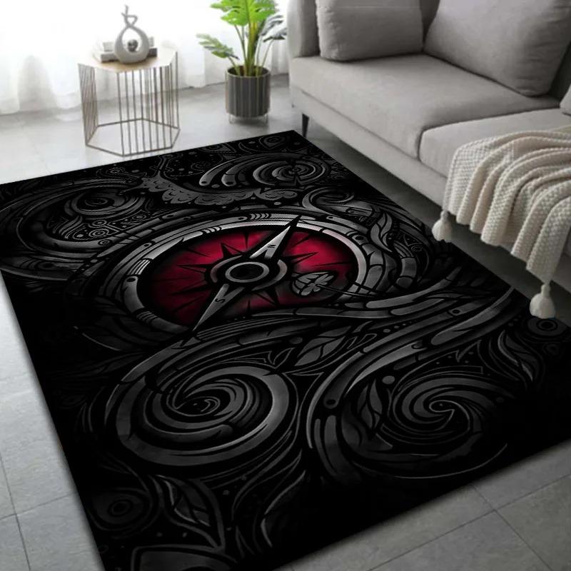 Ковер с компасом, маленький ковер, черный фон с элементами луны и звезды, противоскользящий ковер, ковер для спальни, гостиной, декор для дома