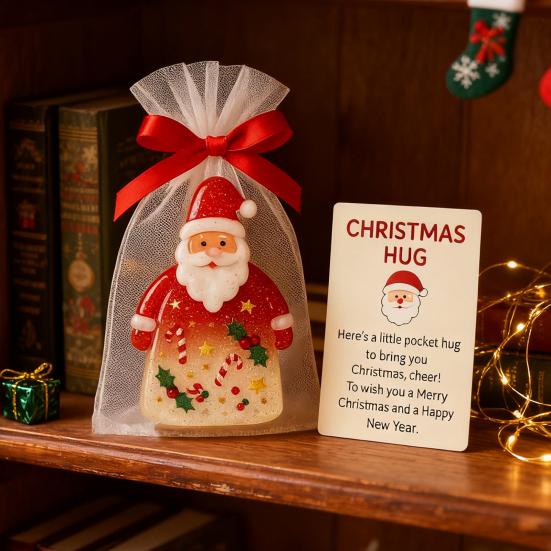 Little Pocket Christmas Hug Small Resin Santa Claus Ornaments with Encouragement