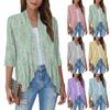 Women'S Casual Daily Cropped Sleeve Printed Shirt Top Soft Drape Ruffle Cardigan