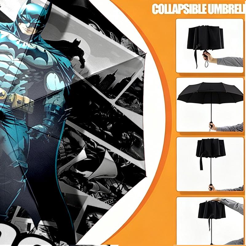 Custom Name Personalized Batman Print Umbrella, Auto Open Close, 8‑Rib Sturdy Frame, Commute Camping Hiking Use, Birthday Gift