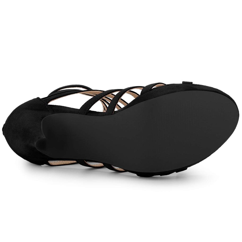 Allegra K Strappy Gladiator Heel Sandals with Platform Stiletto Heels, Black, Size 25.0cm