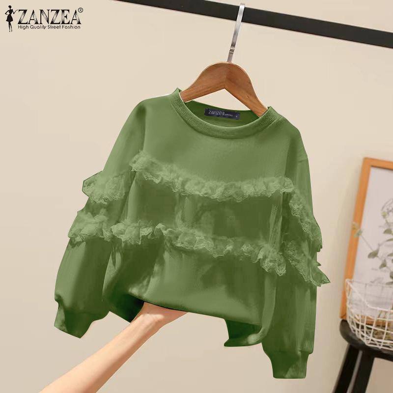 ZANZEA Женская мода круглый вырез длинный рукав многослойный оборчатый пуловер толстовки