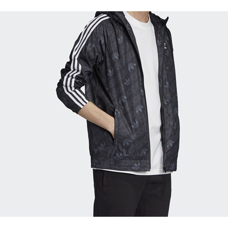 Adidas Ветровка Originals Mono с принтом логотипа по всей поверхности, мужские куртки, черная ED7047