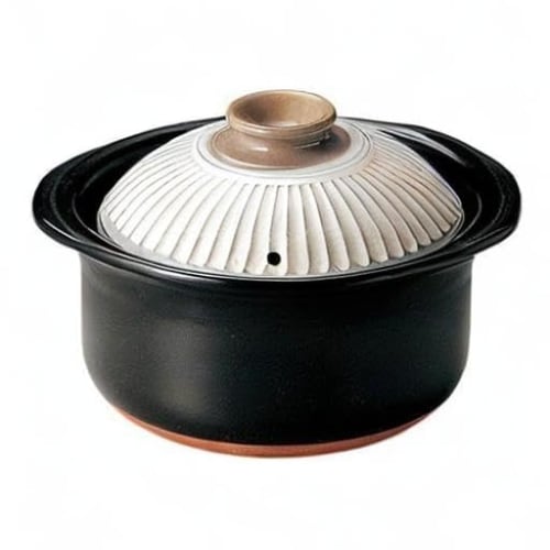 Banko Ware Ginpo Pottery Chrysanthemum Rice Pot (3-cup capacity, Kohiki finish)