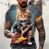 Trend Rock Guitar Cat Graphics T Shirts Summer Fashion Short Sleeve Cool 3D Animals Printed Mens T-shirts Casual Streetwear Tees
