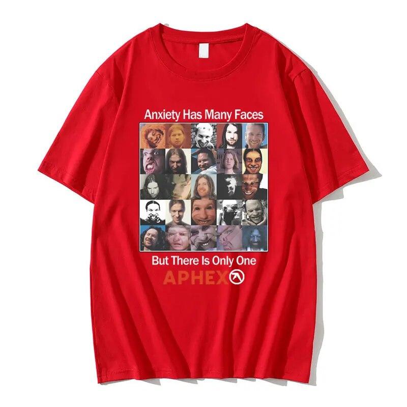 Британская электронная музыка Aphex Twin Anxiety имеет много лиц, но есть только одна футболка с рисунком APHEX, женская винтажная футболка унисекс