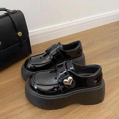 Черные туфли на платформе-маффин из кожи женские, осень 2024 года, новые французские туфли-липучки с завышенной талией Mary Jane Love