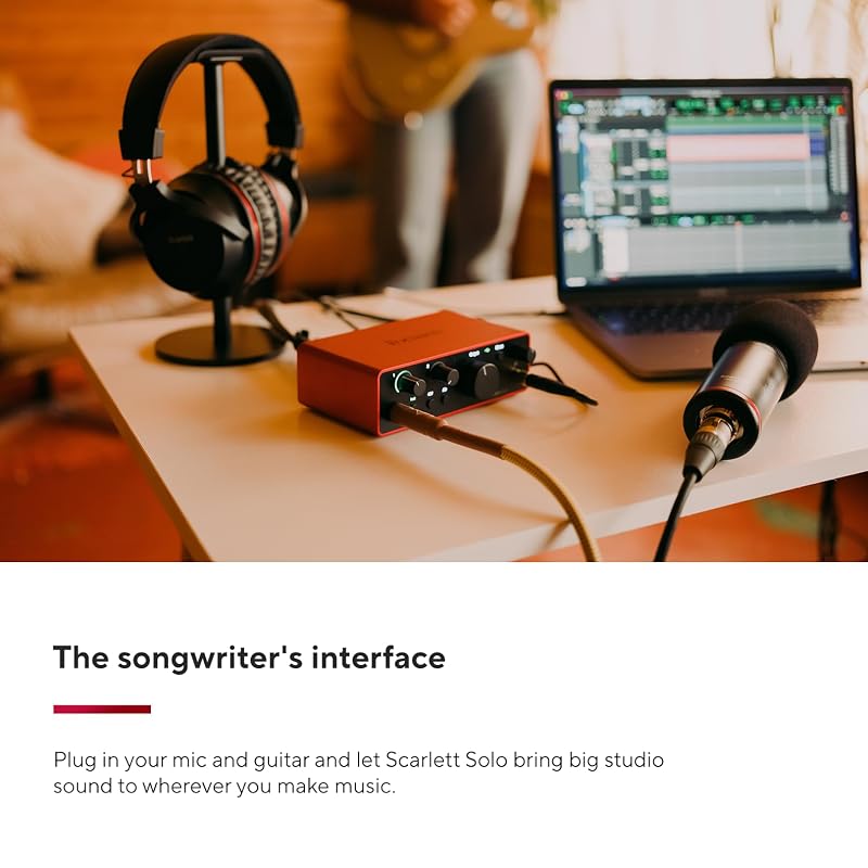 Focusrite Scarlett Solo 4-го поколения USB-аудиоинтерфейс для гитаристов, вокалистов и продюсеров: Высококачественная студийная запись со всеми
