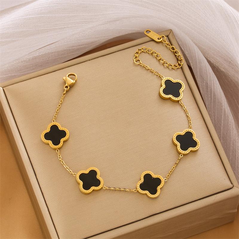 Браслет из титановой стали 18 карат с четырьмя листами клевера, женский модный легкий роскошный браслет из нержавеющей стали с изображением счастливой травы
