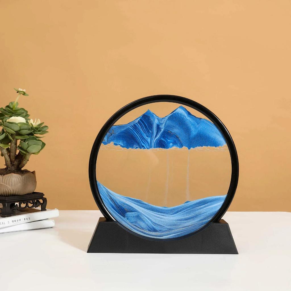 3D Sandscape Moving Sand Art Картина Quicksand Craft Круглое стекло Глубокая морская жидкость Песочные часы Текучая песчаная картина Домашний декор Подарок
