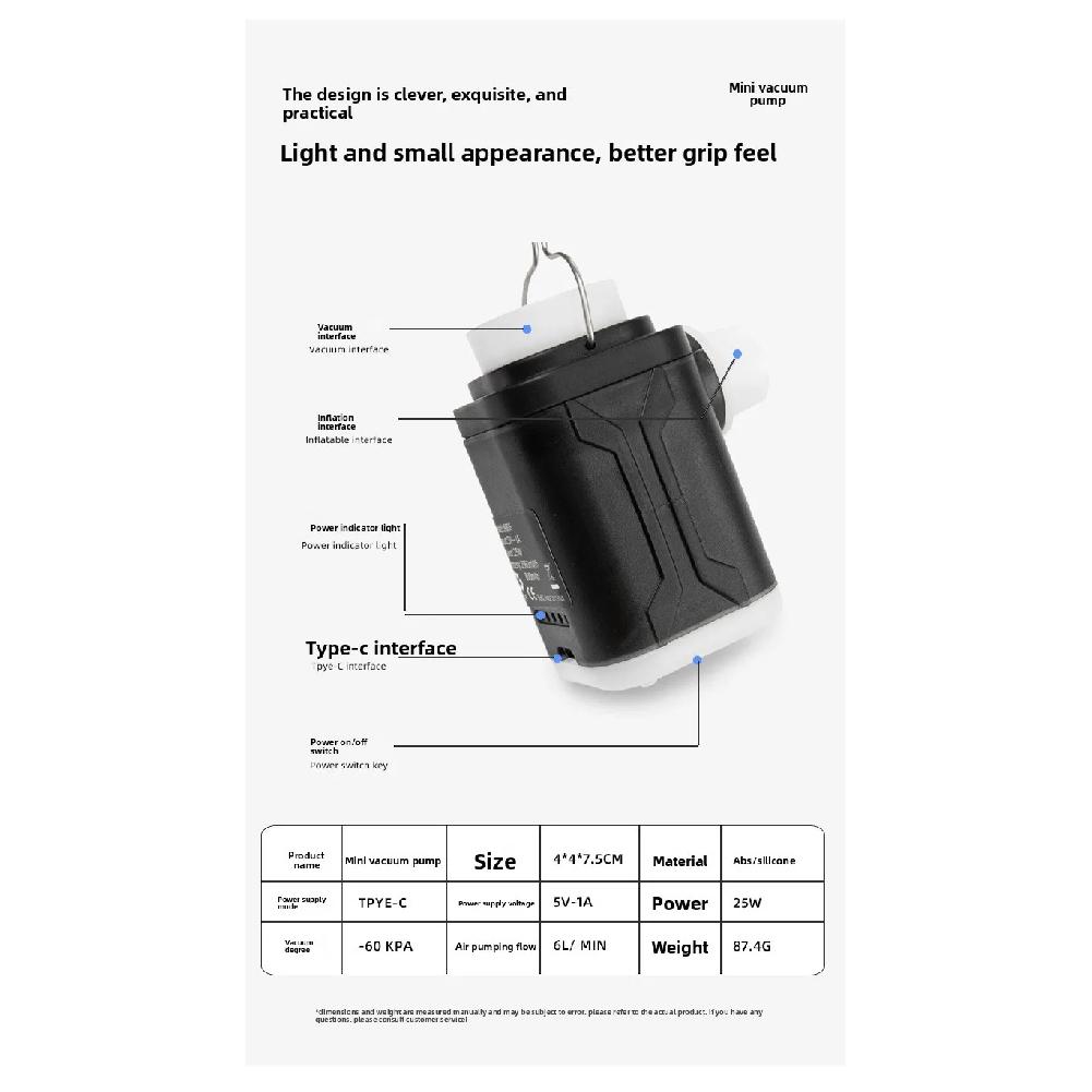 Mini USB C Rechargeable Electric Air Pump Portable for Camping Inflatable Bed Mattress Swimming Pool Toy Travel Accessory