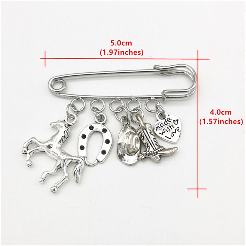 Vintage Silver Color Horse Horseshoe Cowboy Boots Cowboy Hat Pendant Pin Brooch Creative Jewelry Gifts