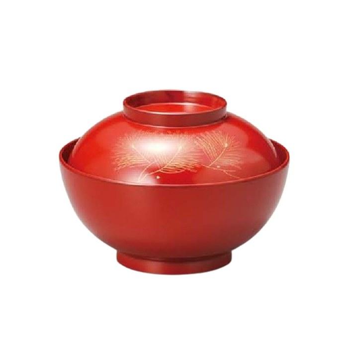 J-kitchens Rice Bowl Chinkin Matsu Zoni Bowl Vermilion (1 piece) 13.6cm Lacquerware Hand-painted Made in Japan