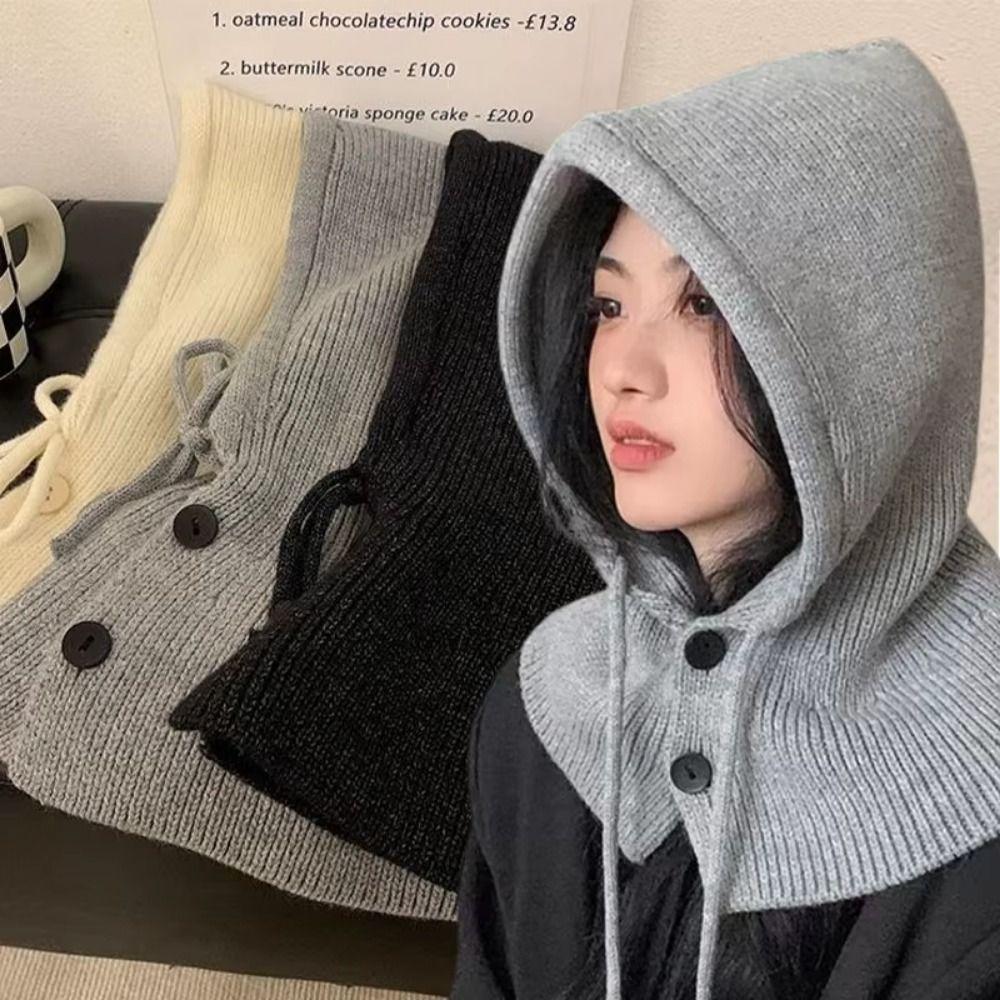 Вязаная шапка-бини на шнурке, теплая манишка-воротник, капюшон, удобный шарф, балаклава, шапки, студент
