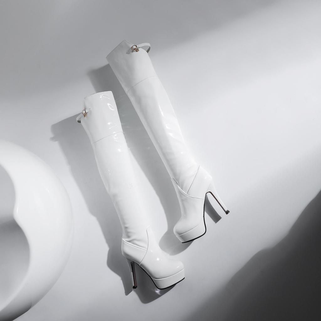 Женские сапоги на высоком каблуке, новые осенние и зимние водонепроницаемые ботинки на платформе в европейском и американском стиле, толстый каблук, сапоги до колена на большом каблуке.