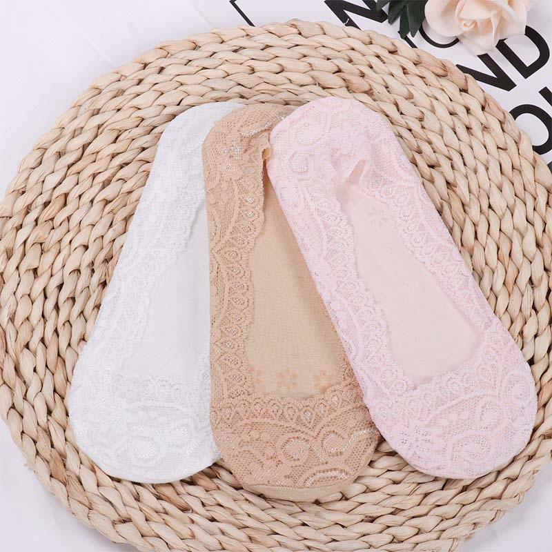 5 Pairs Women's Boat Socks Summer Breathable Comfortable Lace Invisible Socks Thin Silicone Non-Slip Boat Socks Low Socks