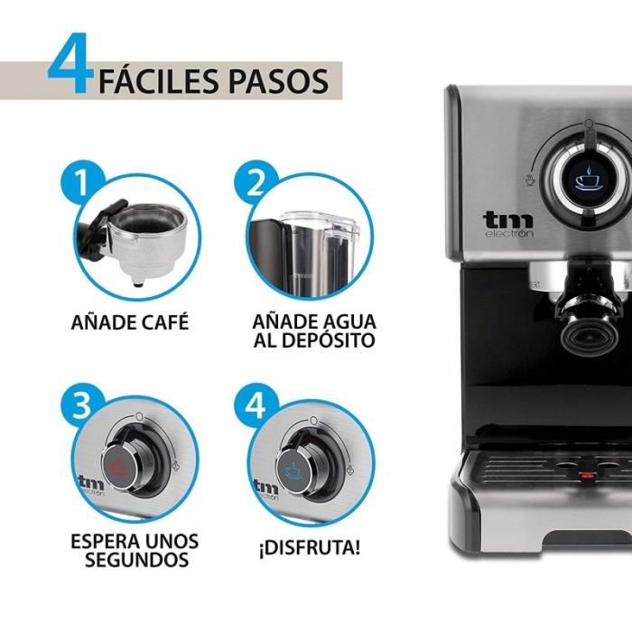 TM Electron TMPCF101 cafetière Espresso Manuel 15 Bares de pression, 1200W, depósito 1,2 L, espumador de Leche, 3 Funciones, Fab