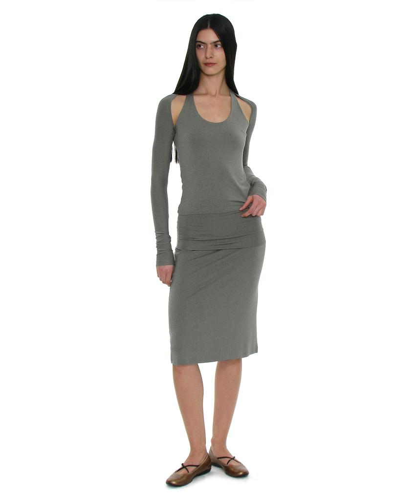 Partimento Woman Pwc Folding Waist Jersey Midi Skirt_Khaki
