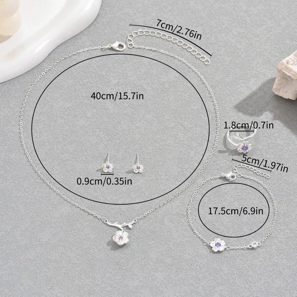 Литературно-свежий комплект колец, серег, цирконов, дизайн цветущей вишни, длинное ожерелье