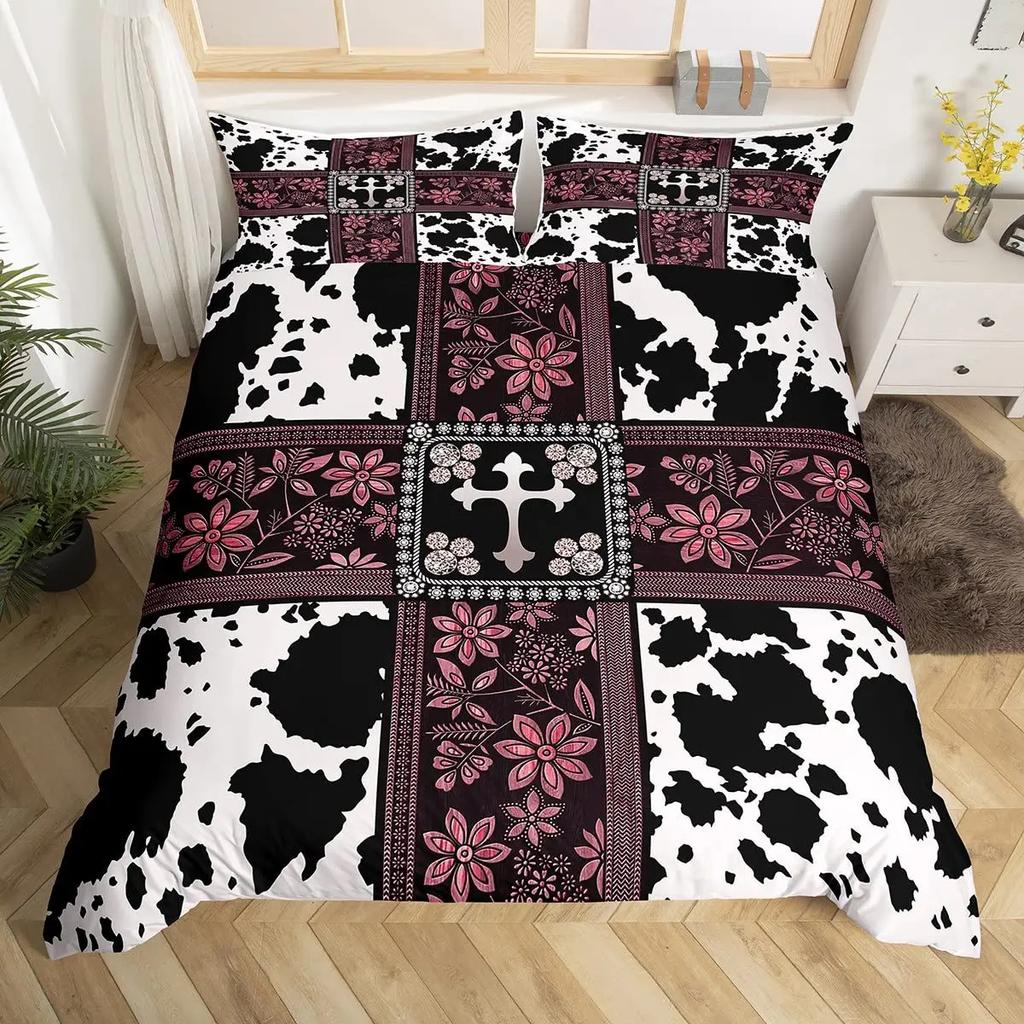 Пододеяльник с коровьим принтом Queen Vintage Floral Комплект постельного белья для девочек, мальчиков, мужчин, в стиле вестерн, фермерское животное, бычья шкура, одеяло