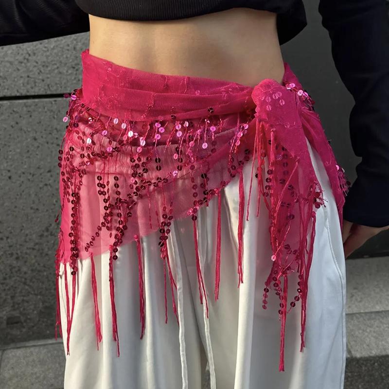 Versatile Belly Dance Waist Chain Tassel Triangular Scarf Waist Belt Jazz Dance Accessories Indian Dance Holiday Fart Curtain