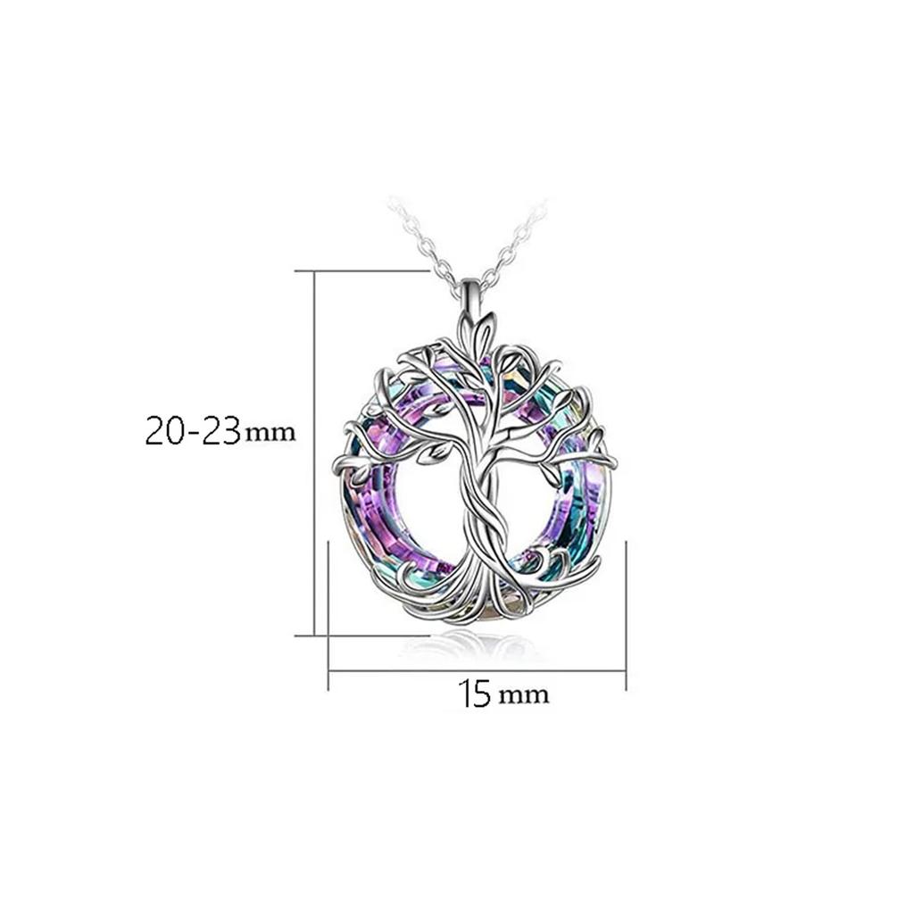 Exquisite Celtic Family Tree Necklace with Circle Crystal - Tree of Life Jewelry Gift for Women Girls Mom Birthday