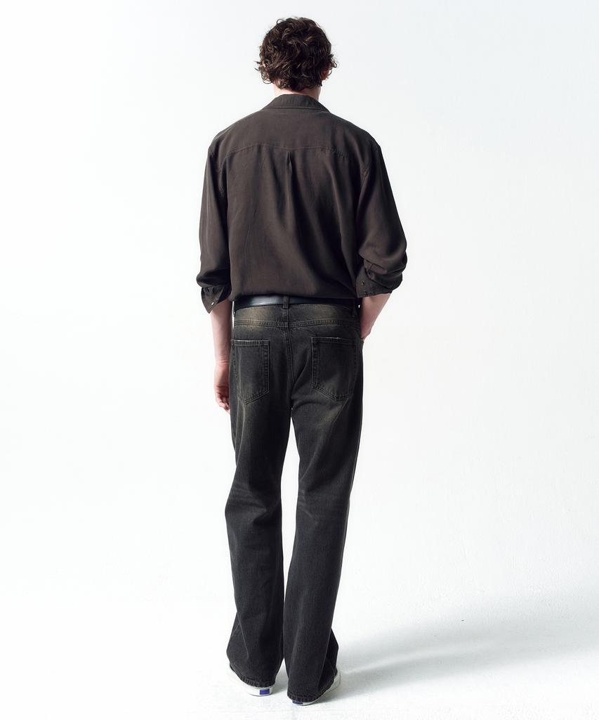 INSILENCE Tencel Gabardine Open Collar Shirt Dark Brown