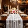 Romantic Tulle Table Runner Luxury Gauze Tablecloth Multi-color Bow Pearl Chiffon Runner Wedding