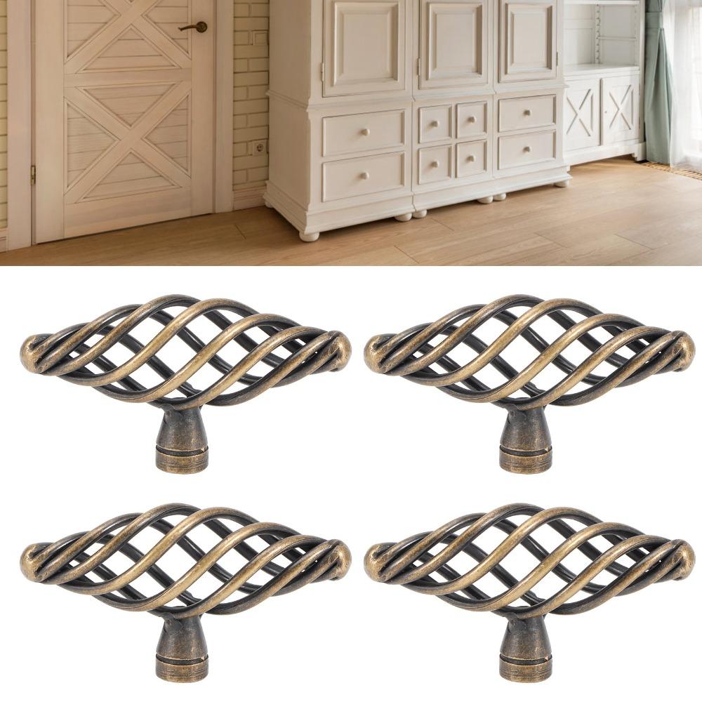 4pcs Antique Bronze Cabinet Knobs Iron Door Handles Vintage Drawer Pulls Closet