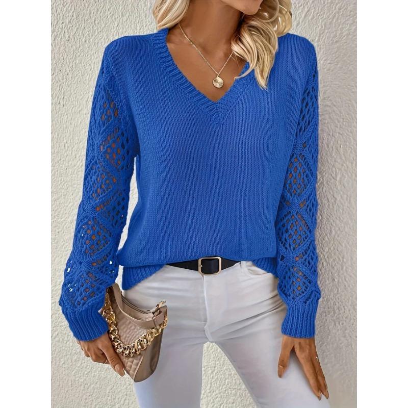 Женская мода повседневная однотонная принтованная осень-зима с длинным рукавом и V-образным вырезом свитера