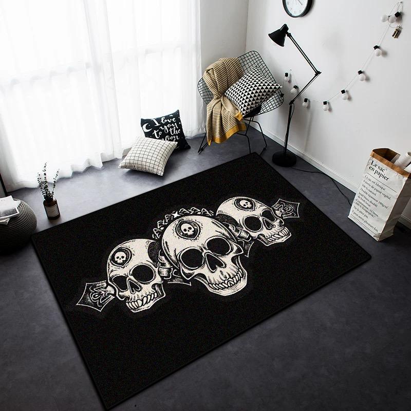 Black White Skull Style Carpet for Living Room Home Decoration Bedroom Bedside Fluffy Soft Rug Lounge Coffee Tables Non-slip Mat