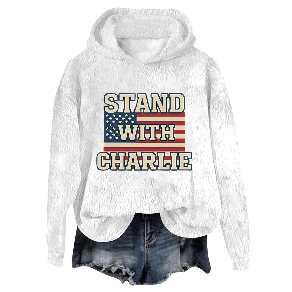 Women's Hooded Long Sleeve Printed Flannel Top Hooded Sweatshirt