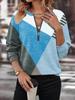 Fashion Women Autumn Winter Collection V Neck Color Block Zipper Sweatshirt