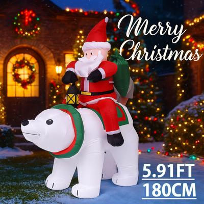 5.91ФТ Надувная игрушка Санта Клаус едет на белом медведе Рождественское украшение для двора, лужайки, вечеринки со светодиодной подсветкой, рождественские товары для дома, украшения