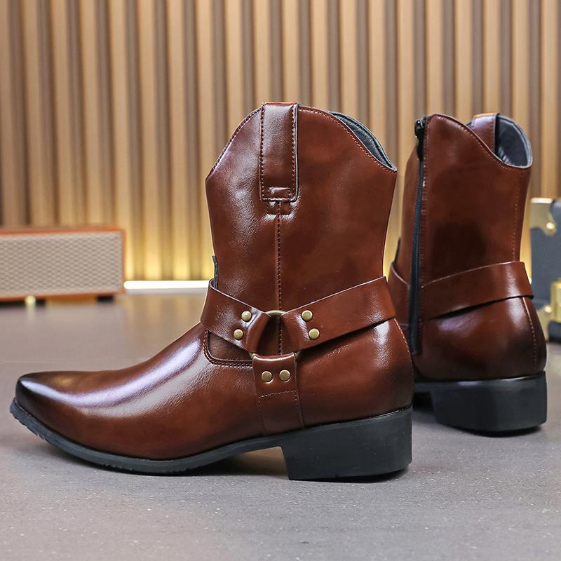 Модная мужская черная коричневая остроносая панк мотоциклетная повседневная обувь до щиколотки мужская зимняя обувь с высоким верхом новая удобная кожаная обувь челси