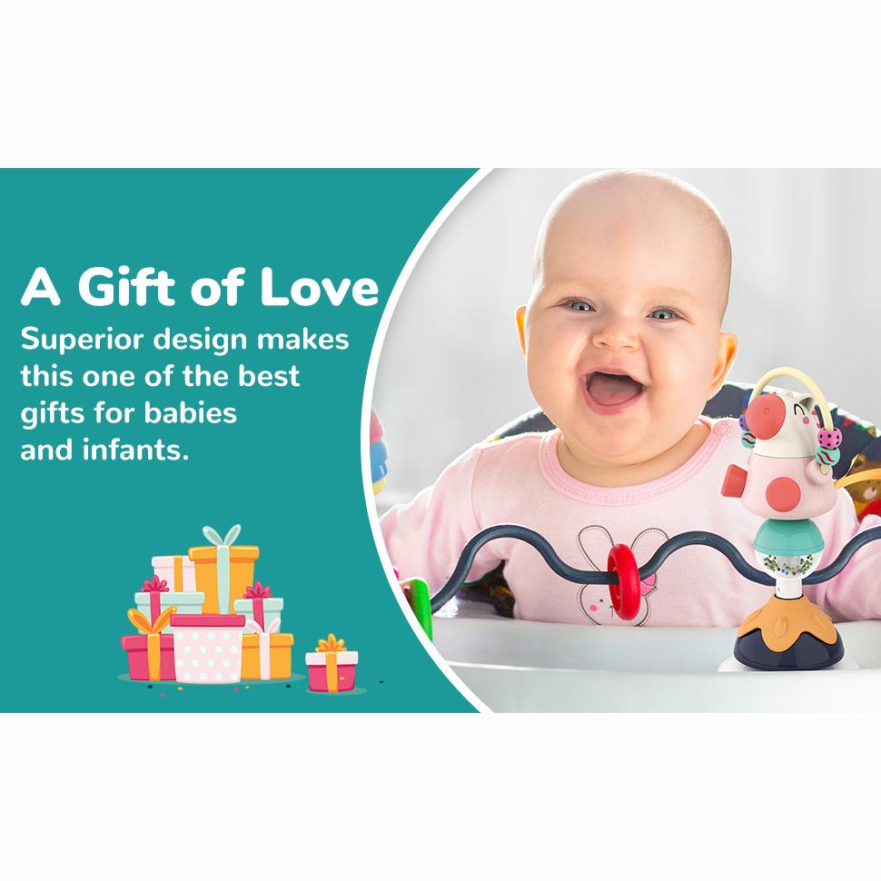 Baby Developmental High Chair Toys-Highchair Tray Rattle Toy with Suction Cup for Early Learning for 6 To 12 Months Old Infant & Toddler Girls