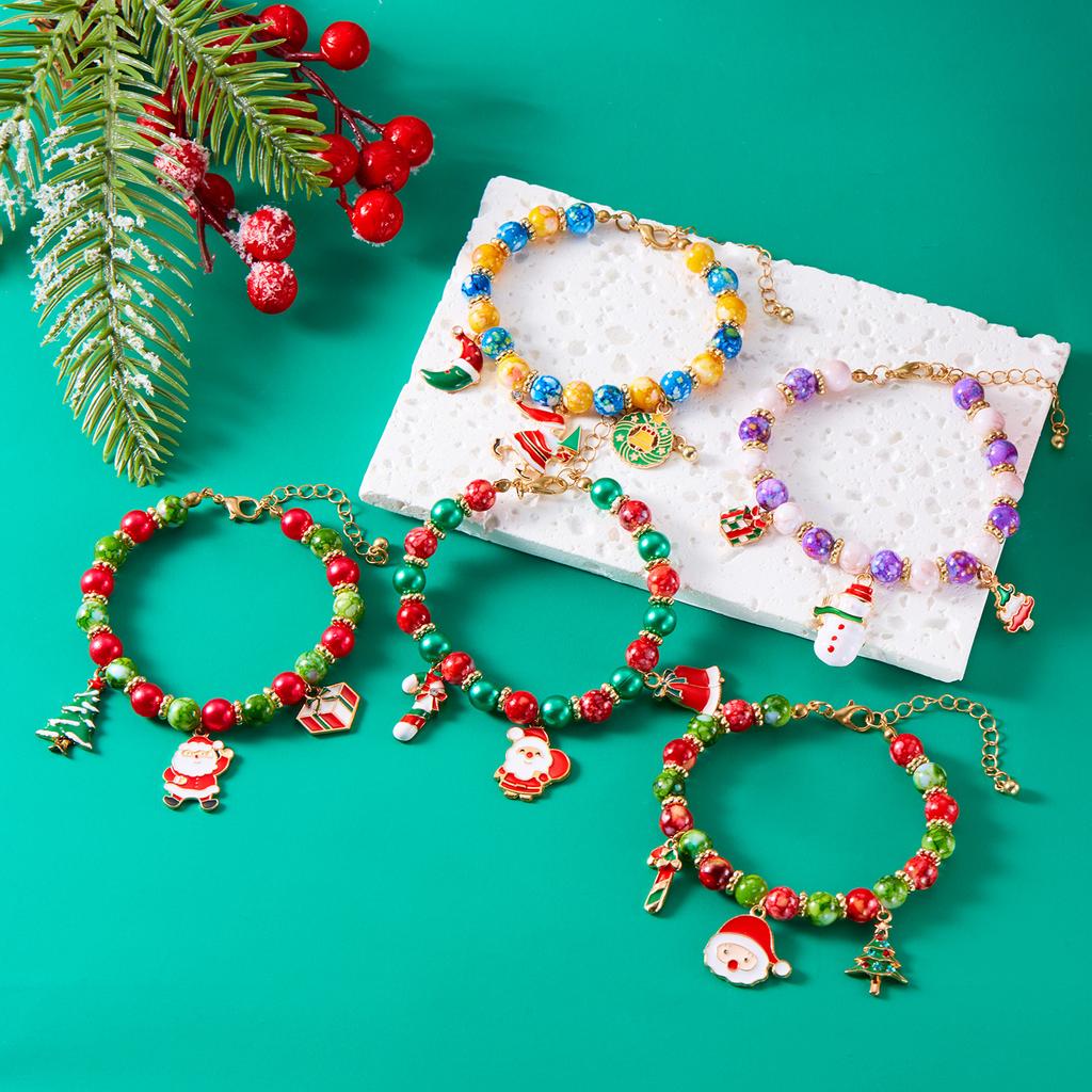Classic Christmas Colorful Beaded Bracelets for Women Cute Santa Claus Xmas Tree Snowman Pendant Bracelets Friendship Jewelry