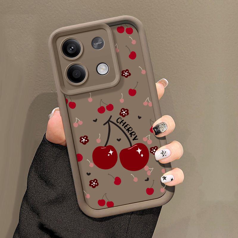Чехол из мягкого однотонного ТПУ с принтом вишни для Xiaomi 14T 13T Poco F6 Pro X6 X5 Redmi 13C Note 13 12 Pro 11, противоударный, матовый, с защитой линз