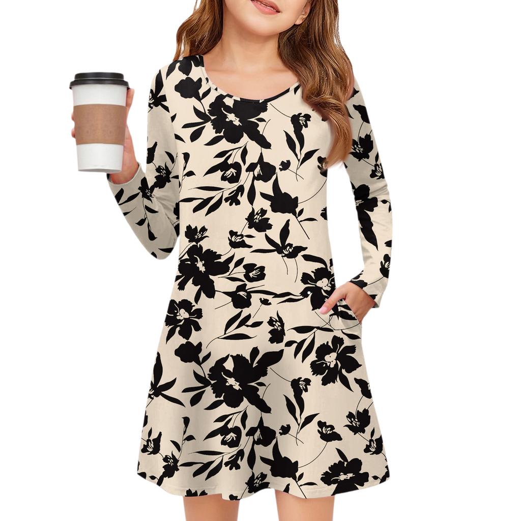 Платье с длинным рукавом для девочек - Платье с цветными карманами