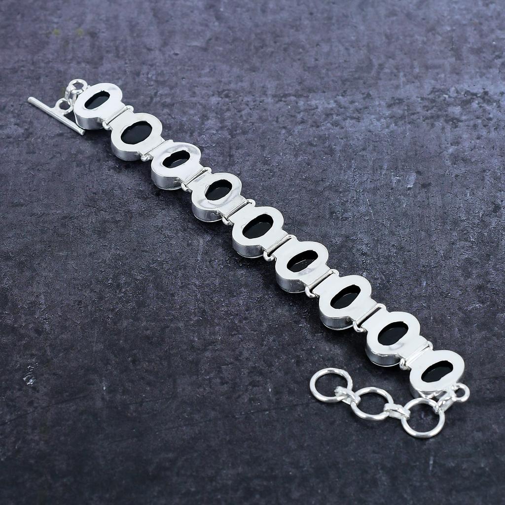 Браслет ручной работы из серебра 925 пробы с розовым опалом и тремя драгоценными камнями 7-8 дюймов g7Q66