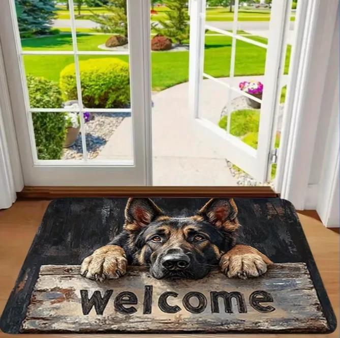 VIKAMA Cute Dog Welcome Doormat Soft Non-Slip Floor Mat for Hallway Entrance Bathroom Kitchen Pet Lover Home Decor