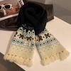 Red Bow Knitted Fringed Scarf Women's Winter Atmosphere Versatile Christmas Warm Student Scarf