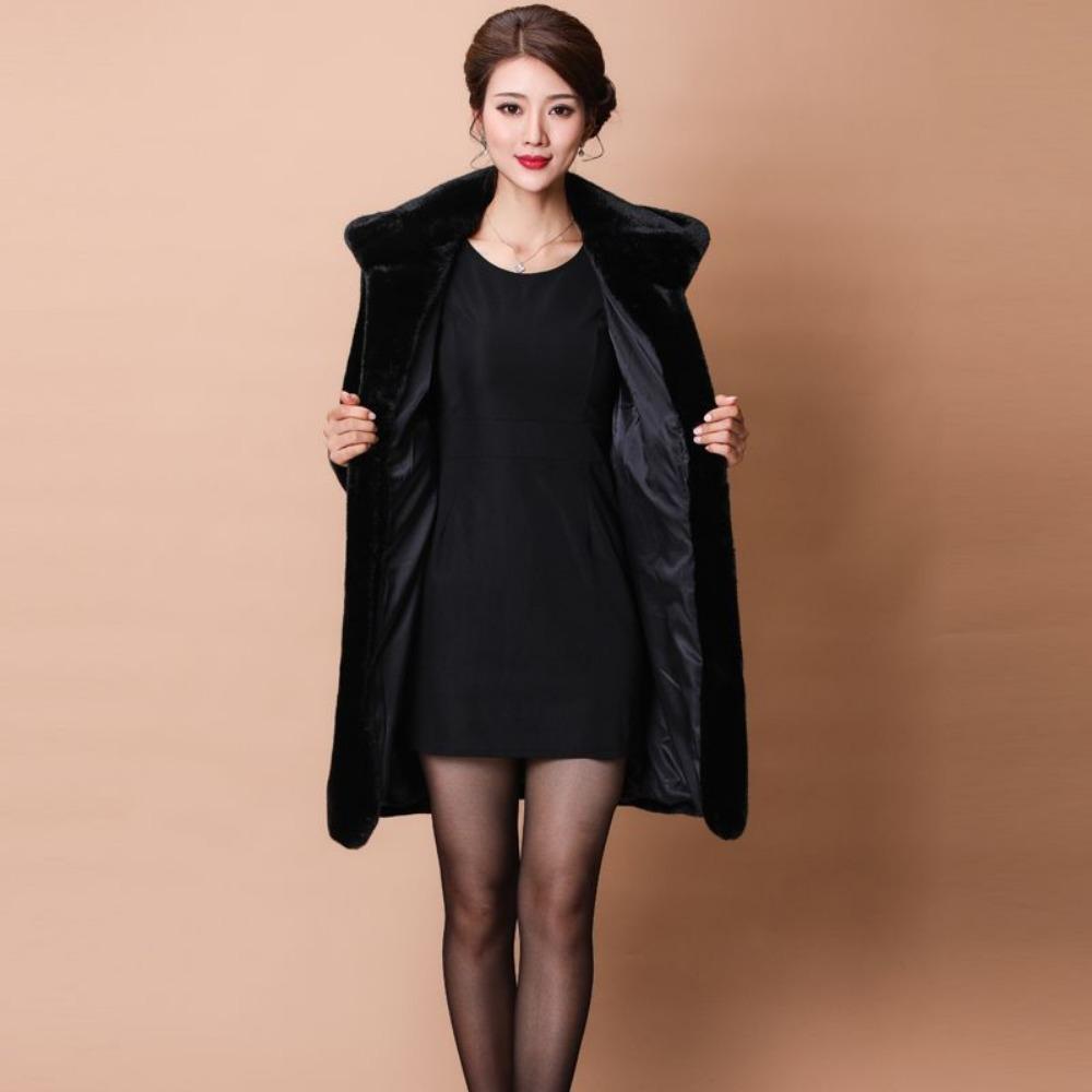 Mink Fur Jacket Mink Whole Mink Fur Medium and Long Women's Hooded Mink Coat