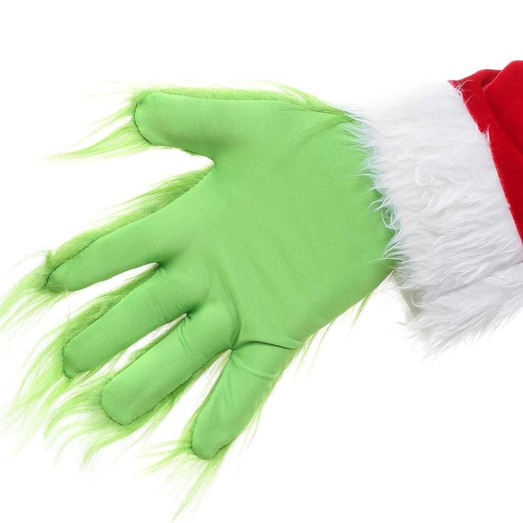 Mens Green Beard Santa Hat With Furry Gloves For Adult Christmas Cosplay Costume Accessories