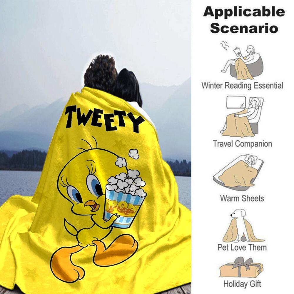Tweety Popcorn Adventure Flannel Blanket Super Soft Warm Cozy Blanket For Sofa Bed Office Travel Allseason Home Decor Gift